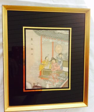 Vintage Chinese Lithograph,  Hand Painted " Chinese Couple With Servant "