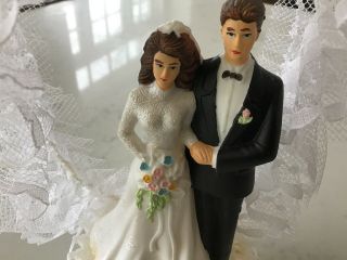 LARGE Vintage Bride & Groom Wedding Cake Topper BRUNETTE GROOM AND BRIDE 2
