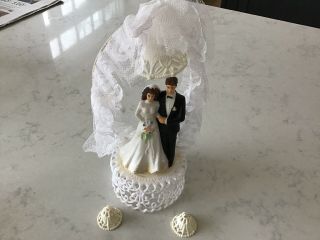LARGE Vintage Bride & Groom Wedding Cake Topper BRUNETTE GROOM AND BRIDE 3