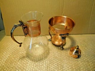 Vintage Corning Glass & Copper Coffee/tea Carafe Pot With Warmer Stand