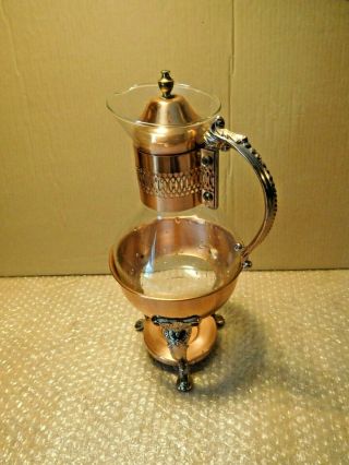 Vintage Corning Glass & Copper Coffee/Tea Carafe Pot With Warmer Stand 2