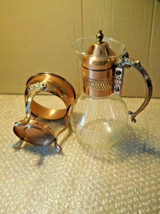Vintage Corning Glass & Copper Coffee/Tea Carafe Pot With Warmer Stand 3