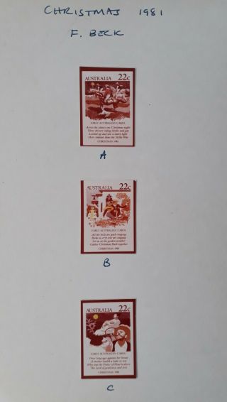 Rare 1981 Australia Photographic Essay Of Christmas Stamps 3 Designs On Page