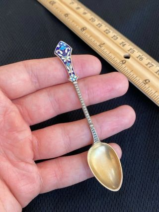 Antique Guilloche Enamel David Andersen Norway Sterling Silver Spoon - 3.  75”