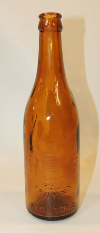 Vtg Antique Glass York Ny Brown Beer Bottle John Stanton Brewing Troy Rare