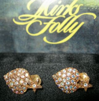 Kirks Folly Rare/signed " Small Hearts W/ Stars Clip - On Earrings "