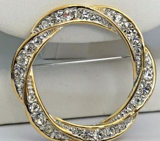 Vintage Swan Signed Swarovski Crystal Rhinestone Wreath Circle Brooch Pin