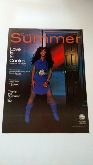Donna Summer " Love Is In Control " 1982 Rare Print Promo Poster Ad