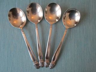 Set 4 Gumbo Soup Spoons Vintage Holmes & Edwards Silverplate: Danish Princess