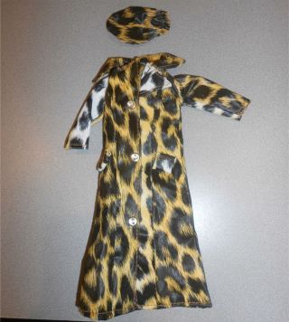Vintage Barbie Clone Maddie Mod Leopard Print Vinyl Coat W/ Hat