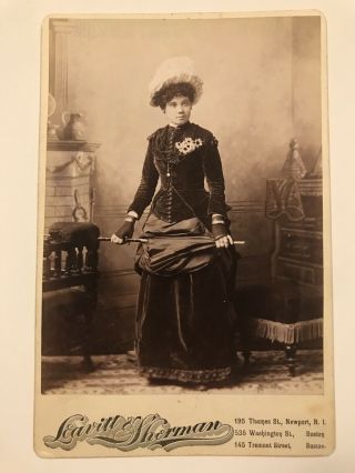 Rare Antique Newport Rhode Island Boston Woman With Umbrella Cabinet Photo
