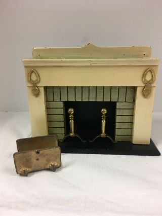 Vintage Midcentury Dollhouse Fireplace With Accessories