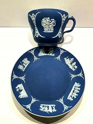 C.  1910 Wedgwood Jasperware Cobalt Blue Cup/saucer " Pear Shape " Perfect Rare