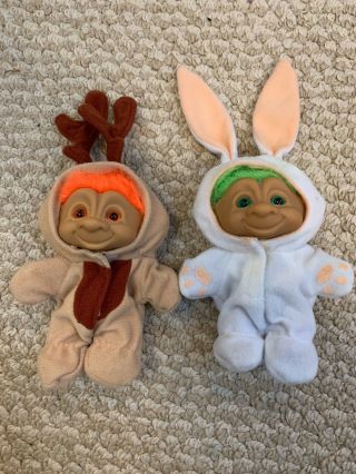 Vintage 2 Ace Novelty Trolls Gem Green Bunny Orange Reindeer Easter Christmas