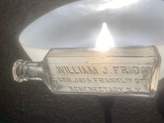 Antique Druggist Bottle 1890 William J Friday Schenectady,  Ny