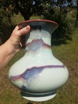 Rare Chinese Famble Glazed Sang De Boeuf Squat Vase