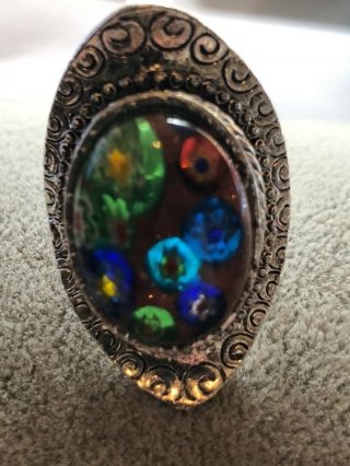 Rare Vintage Jewelry Italy Murano Glass Multi Color Adjustable Ring