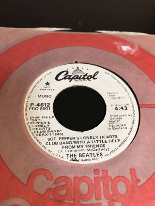 Nm - Beatles Promo 45 Capitol P - 4612: Sgt Peppers - Mono Stereo Vinyl Record Rare