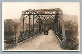 Iron Bridge York Plaque Rppc Antique Photo Postcard Model T Cars Azo 1930s