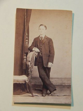 Antique Cdv Photograph Young Man With Posing Stand - Post Mortem? - Reading,  Pa