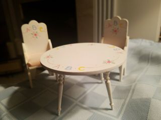 Vintage Dollhouse Miniature Baby/nursery Wooden Table & 2 Chairs - Pitty Pat Usa