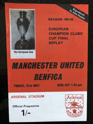 Rare Benfica V Manchester United 1968 European Cup Final Replay Programme