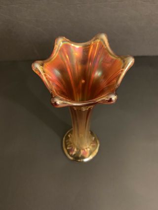 Antique Imperial Glass Marigold Morning Glory Carnival Glass 7 1/4” Vase 3