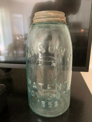 Antique Masons Patent Nov 30th 1858 Canning Fruit Jar W Zinc Lid