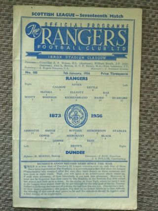 1955 - 56 Rangers V Dundee 7 Jan 1956 Programme Rare Scottish League 55/56
