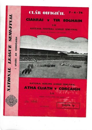 1974 Gaa League Semis Rare Football Galway V Tyrone Hurling Cork V Dublin