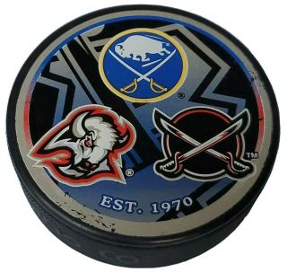 Est.  1970 Buffalo Sabres Inglasco Rare Team Logos Official Hockey Puck - Slovakia