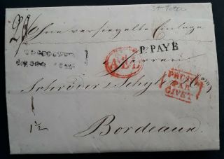 Rare 1837 Russia Folded Letter Sent From St Petersburg To Bordeaux France