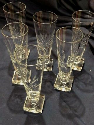 Set Of 6 Art Deco To 1940s 6 1/2 In Square Footed Champagne Glass With Cattail