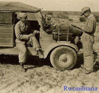 Rare Luftwaffe Afrika Korps Troops W/ Vw Type 82 Kuberlwagen Jeep In Desert