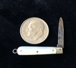 Vintage Miniature Antique Folding Pocket Knife - Pearl Handle W/brass 1 1/6 "