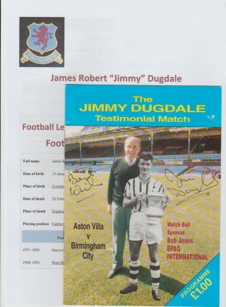 Jimmy Dugdale Aston Villa 1991 Testimonial Programme Rare Hand Signed