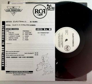 Eurythmics Rare Promo,  Insert 12 " Vinyl Record Love A Stranger Annie Lennox