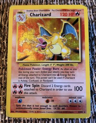 1999 Pokemon Charizard Holo 4/102 Base Set Unlimited Card