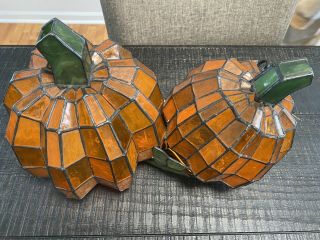 RARE Tiffany Style Stained Glass Pumpkin Lamp Light Cracker Barrel Exclusive 2