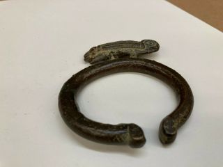 Antique African Currency Bracelet Bronze 3 Oz Lizard Chamelon Snake