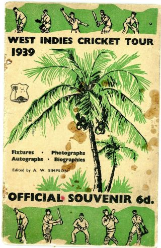 Rare 1939 West Indies Cricket Tour Official Souvenir Programme Priced 6d