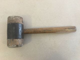Antique Wooden Mallet Primitive Hand Maul Hammer Woodworking Crafting 13 "