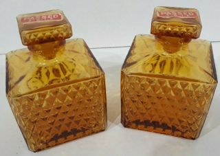 Vintage Rare Set Of 2 Amber Glass Decanter Diamond Pattern 5.  25 " X 3.  25 X 3.  25 "