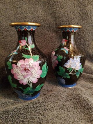 Vintage Chinese Cloisonne Vases 6 1/2 " Tall Signed 7