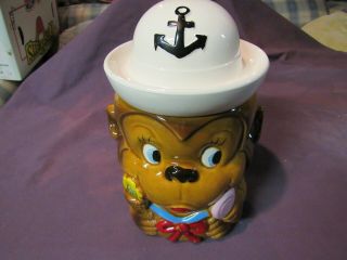 Vintage Ceramic Cookie Jar Monkey Sailor Japan Anchor Hat