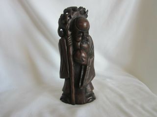 Vtg Chinese Feng Shui Immortal Wise Man Fuk Luk Sau Carved Wood Figure 9.  5 "