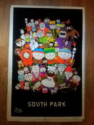 Vintage 1998 South Park Cast Black Light Flocked Poster Rare Ec