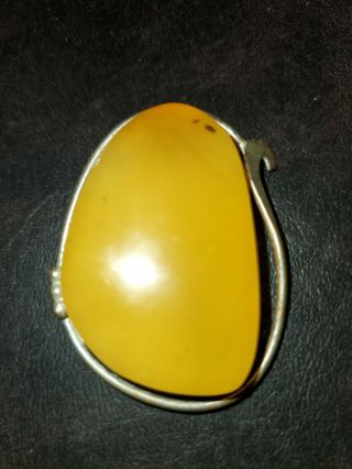 Lg Antique Egg Yolk Butterscotch Baltic Amber Sterling Silver Brooch Pin
