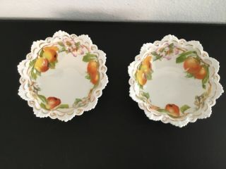 Set Of 2 Antique Vtg M Z Austria Pears Peaches Oranges Fruit Bowls Porcelain 5”