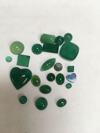 Assorted Antique Green Onyx Cabochons & Faceted Stones 37 Carats 256